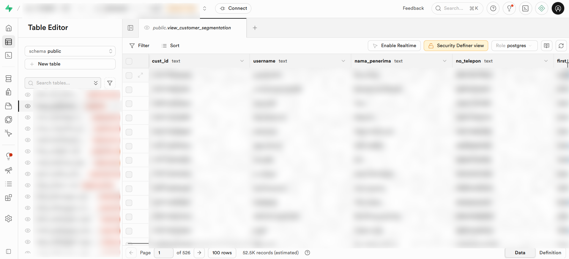 Supabase Customer Data
