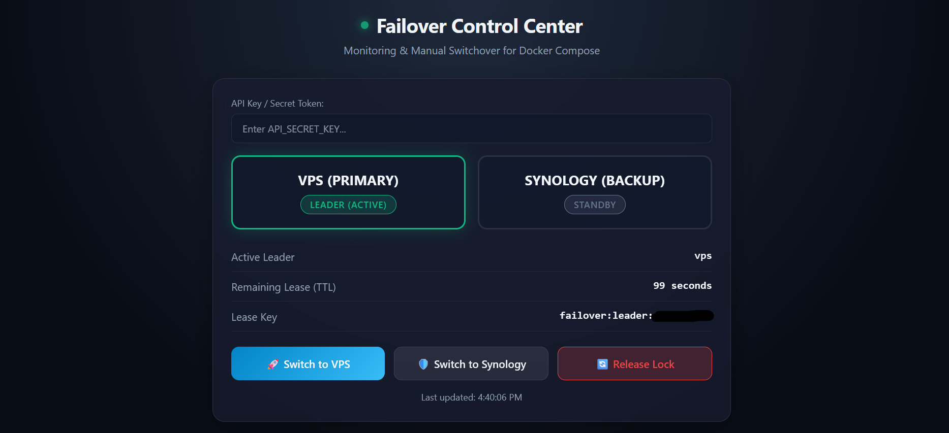 Failover Control Center Dashboard