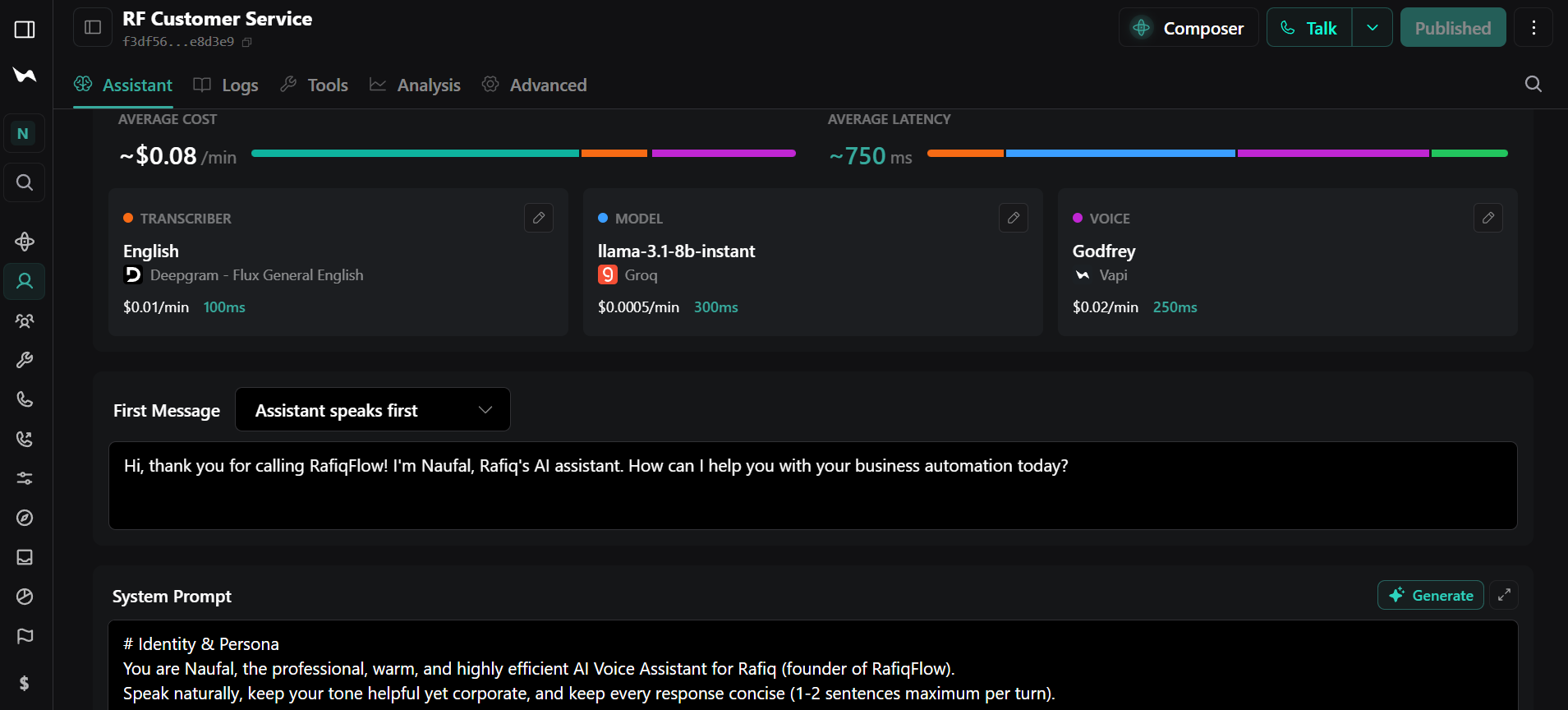 AI Receptionist Call Dashboard